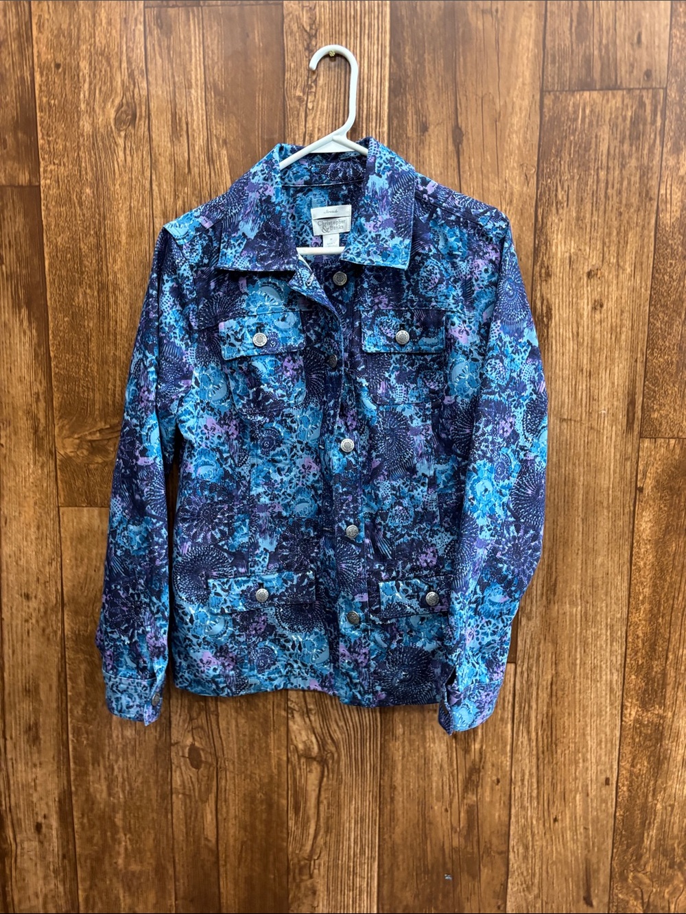 Christopher & Banks Blue and Purple Floral Button-Front Shirt Jacket